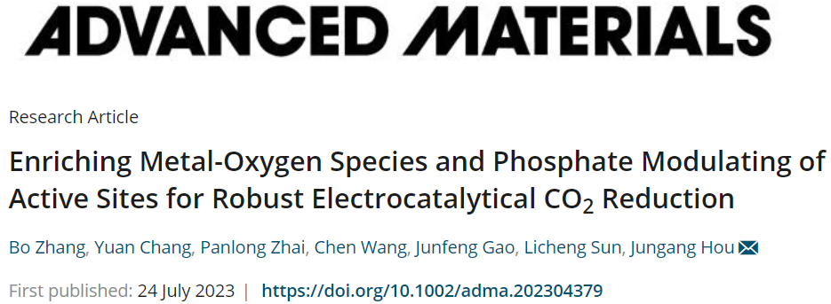 侯军刚教授AM：PO43−-In NPs实现高效电催化CO2还原