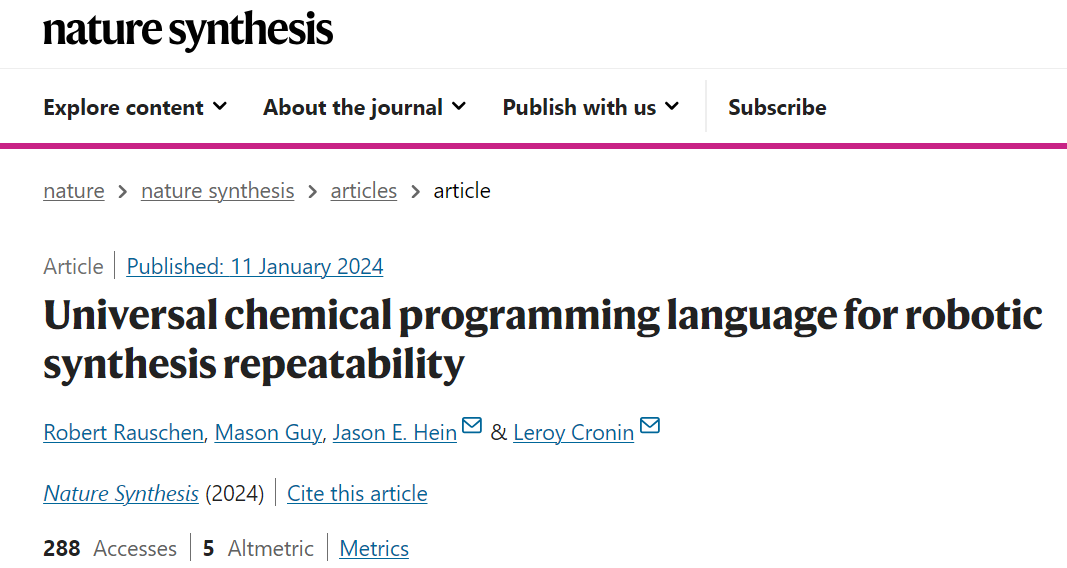 Nature 子刊 | 化学家和机器人都可以读懂，用于机器人合成可重复性的通用化学编程语言