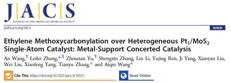 王爱琴/张磊磊/张天雨JACS：金属-载体协同立大功，助力Pt1/MoS2催化乙烯甲氧基羰基化