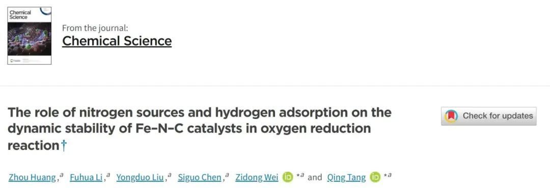 【纯计算】Chem. Sci.：阐明Fe–N–C中Fe剥离机制：氮配位和质子化对其在ORR中的动态稳定度