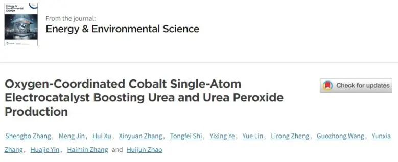 固体物理所EES：构建氧配位Co单原子电催化剂，促进尿素和过氧化尿素生产