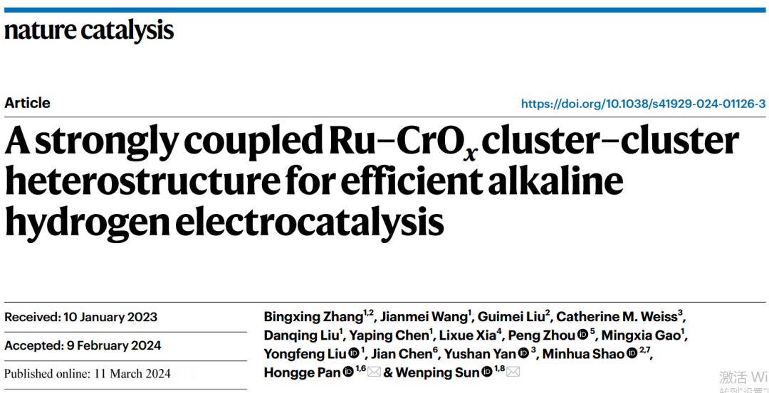 浙大孙文平/潘洪革，重磅Nature Catalysis！