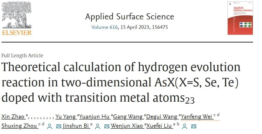 【纯计算】Appl. Surf. Sci.：掺杂过渡金属原子的二维As2X3（X=S，Se，Te）中析氢反应的理论计算