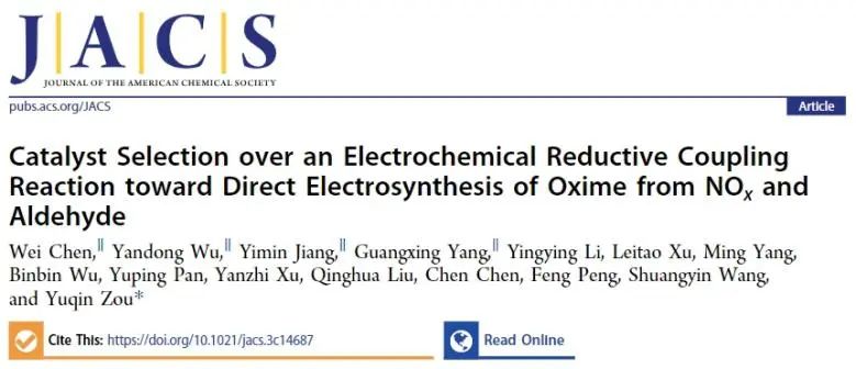 湖南大学JACS：原位/异位表征结合理论计算，筛选出合适材料用于直接电合成肟