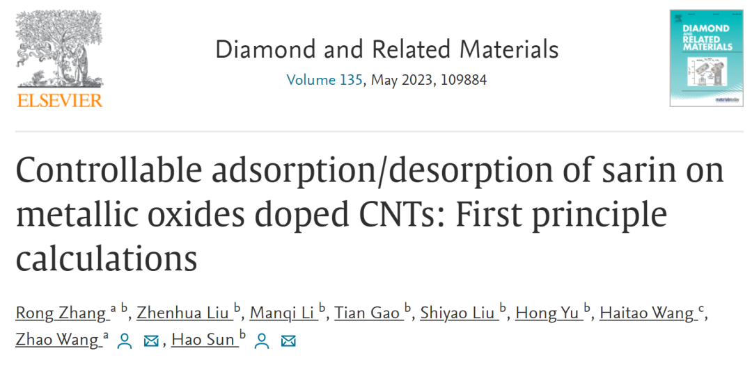 【纯计算】Diam. Relat. Mater.：沙林在金属氧化物掺杂碳纳米管上的可控吸附/解吸