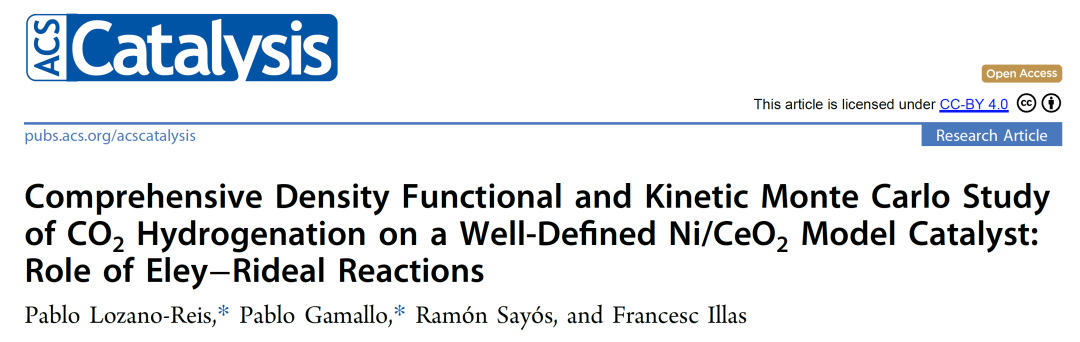 ACS Catalysis：Ni/CeO2催化剂上CO2加氢反应的密度泛函和动力学蒙特卡罗研究
