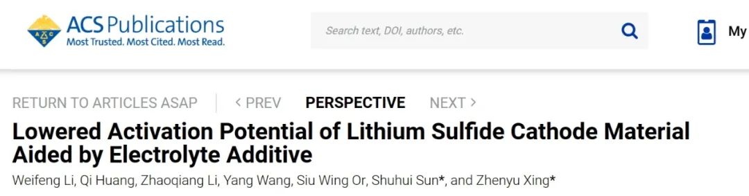 ​ACS Energy Lett.：电解质添加剂辅助降低硫化锂正极材料的活化电位
