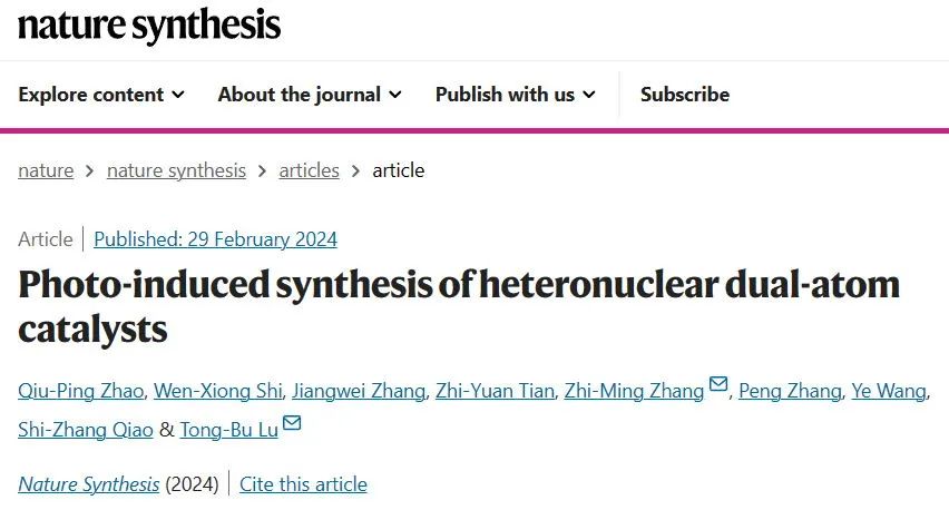 天津理工，最新Nature Synthesis!