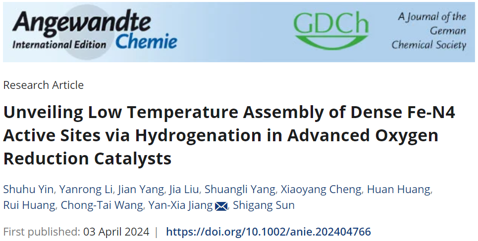 厦门大学Angew.：加氢揭示致密Fe-N4活性位点的低温组装