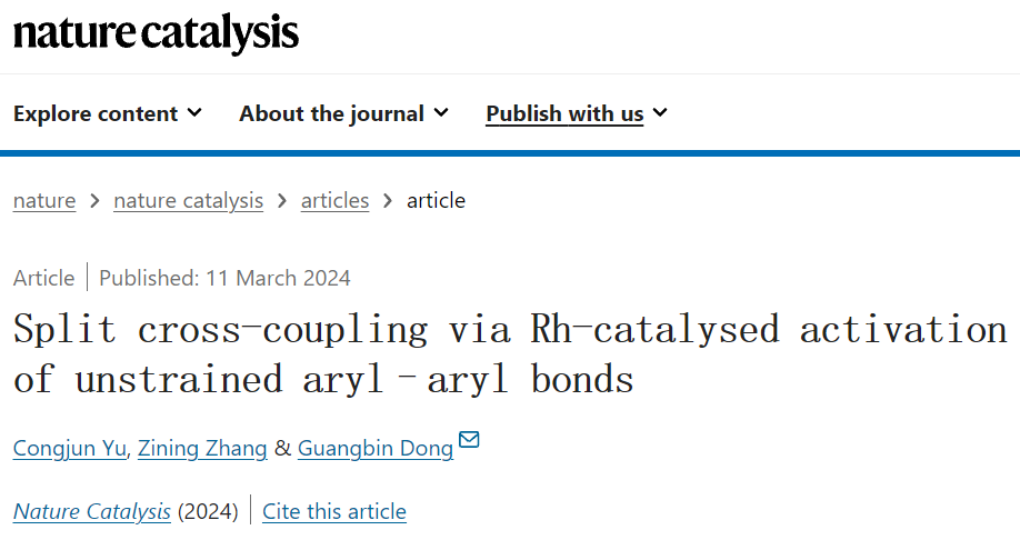 Nature Catalysis: 基于铑催化的非应变芳基-芳基键活化的分裂交叉偶联策略