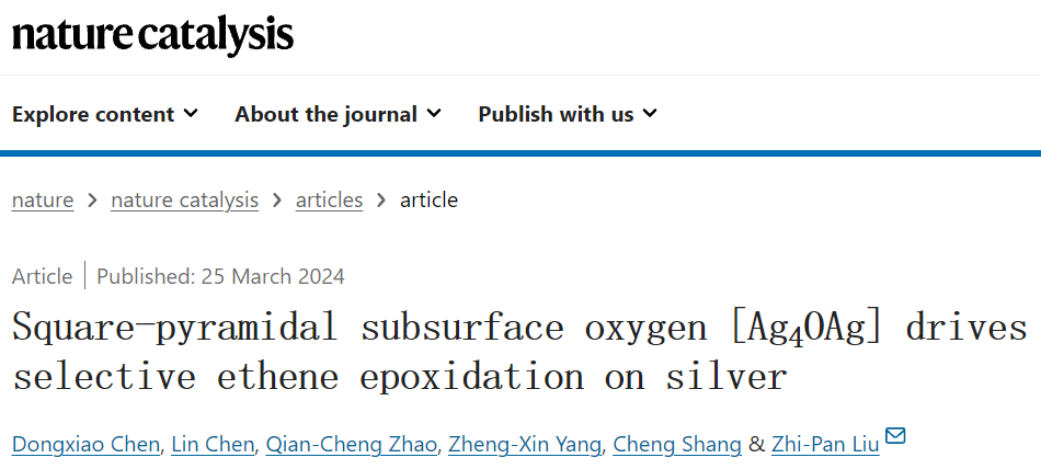 复旦刘智攀Nature Catalysis：揭示银催化剂神秘面纱：乙烯高效转化新篇章！