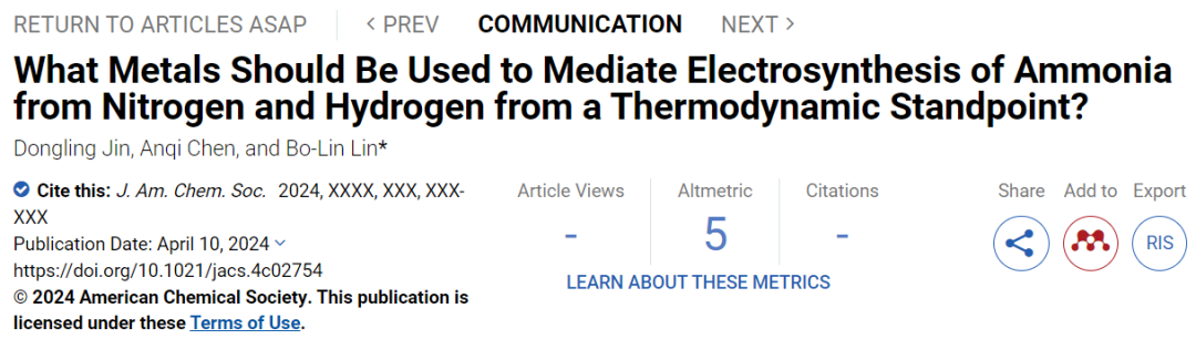 上科大最新JACS：从热力学角度，应使用哪些金属介导氮气和氢气电合成氨？