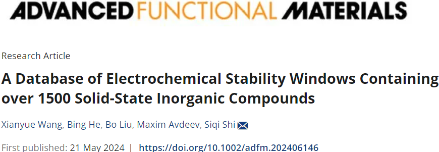 上海大学「国家优青」团队最新AFM！超1500 种固态无机化合物的电化学稳定窗口数据库！