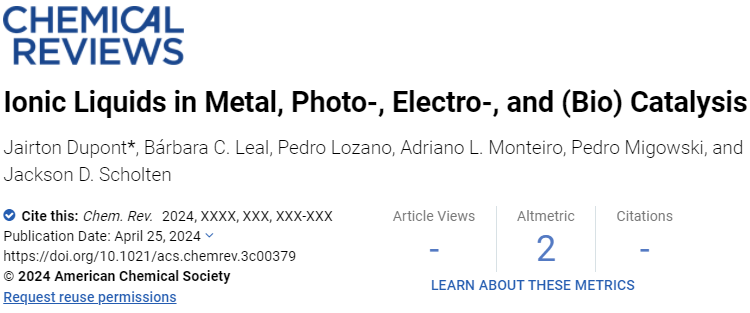 IF=62.1！Chemical Reviews超级综述：过去25年，离子液体在催化中的应用！