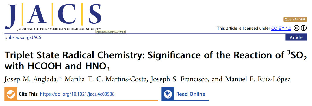 ​【Gaussian】JACS：三重态自由基化学中3SO2与HCOOH和HNO3的反应