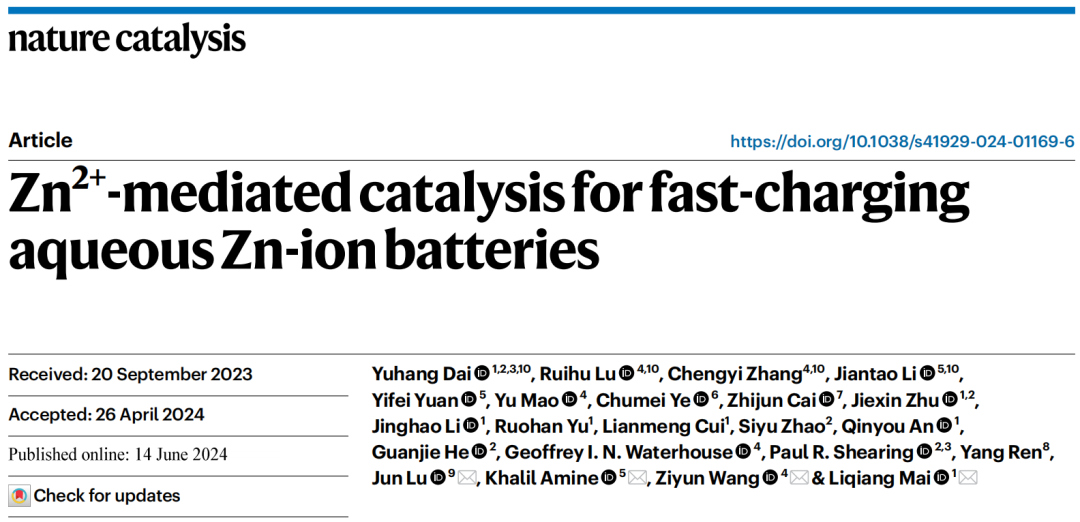 麦立强/王子运/陆俊等，重磅Nature Catalysis！