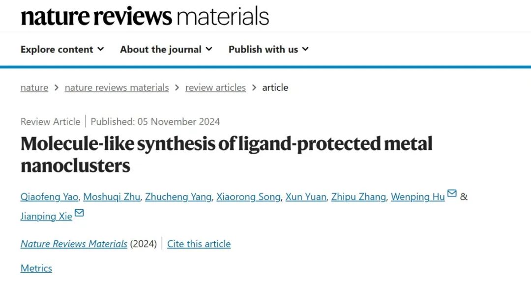 天津大学胡文平/姚桥峰、新加坡国立大学谢建平Nature Reviews Materials综述