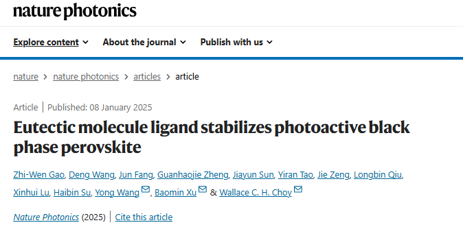 25.7%！钙钛矿今年首篇Nature Photonics！