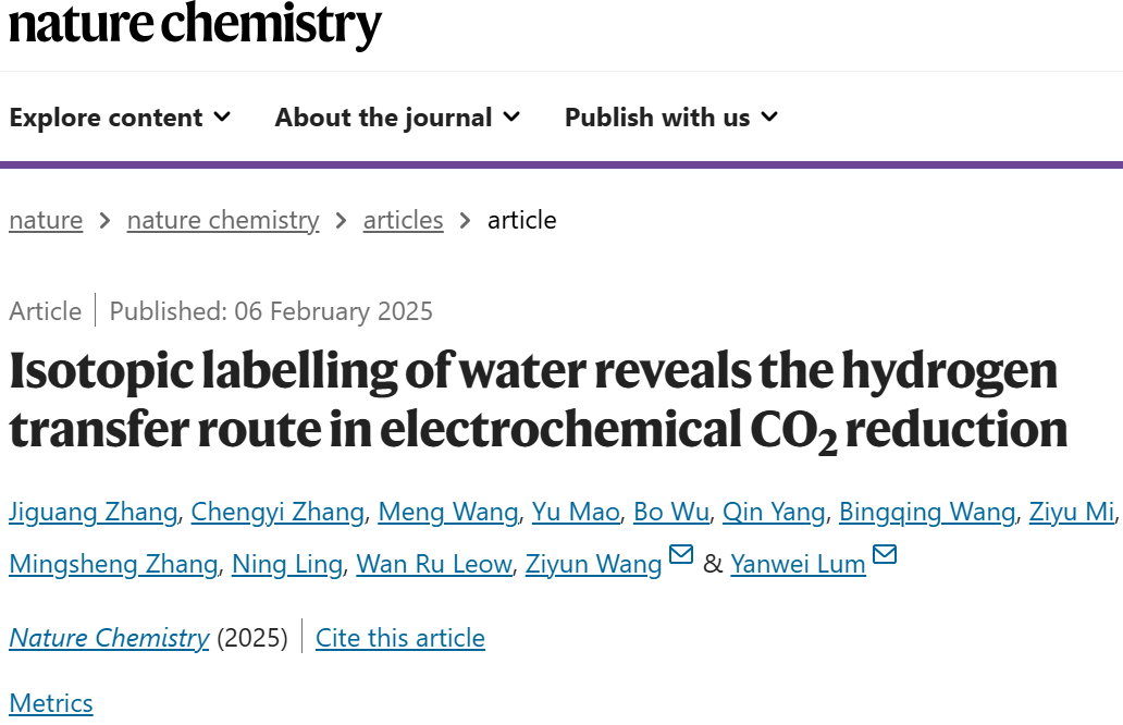 CO2还原！林彦玮/王子运，新发Nature Chemistry！