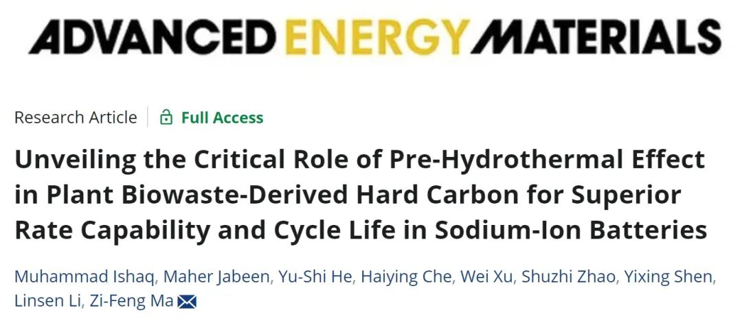 8000次，75%！上海交通大学马紫峰，AEM：生物质废弃物衍生硬碳作为钠电负极！