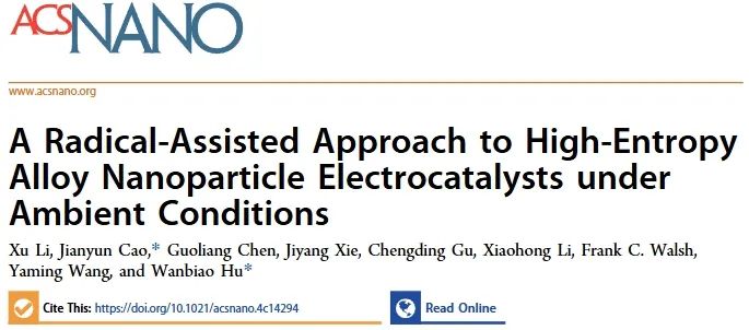 云南大学ACS Nano: 室温下自由基辅助策略起大作用，助力制备高熵合金粒子