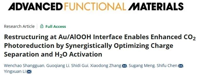 哈尔滨工业大学AFM：Au/AlOOH界面重构优化电荷分离和H2O活化，增强CO2光还原