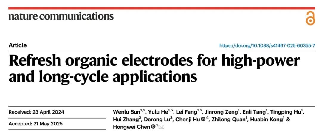 华侨大学副院长陈宏伟Nature子刊:新型有机电极助力高功率和长循环应用