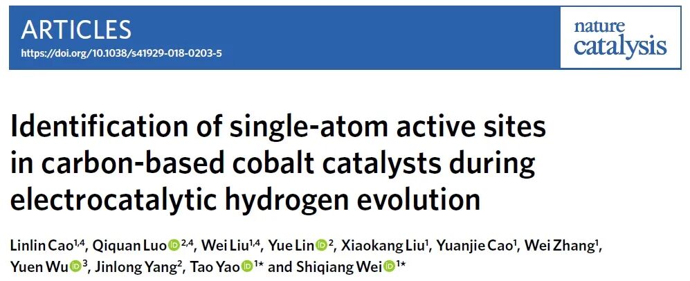 中科大Nature Catalysis：原位同步辐射吸收谱学技术揭示真实反应活性位点