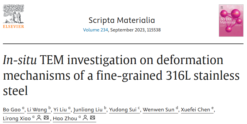 TEM文献案例分享：动态位错源原位捕捉！揭示细晶316L应变硬化新机制