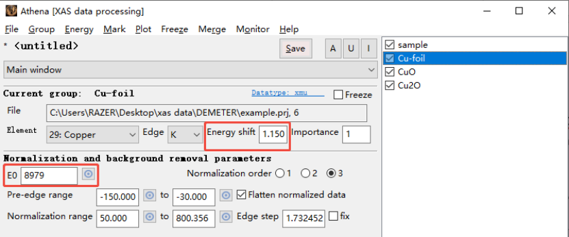 XAS数据处理Cu foil & CuO & Cu2O & sample流程示例