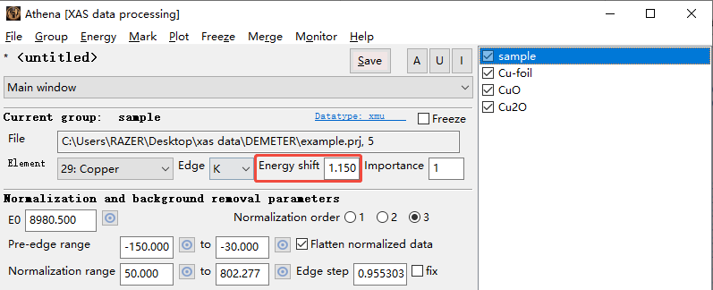 XAS数据处理Cu foil & CuO & Cu2O & sample流程示例
