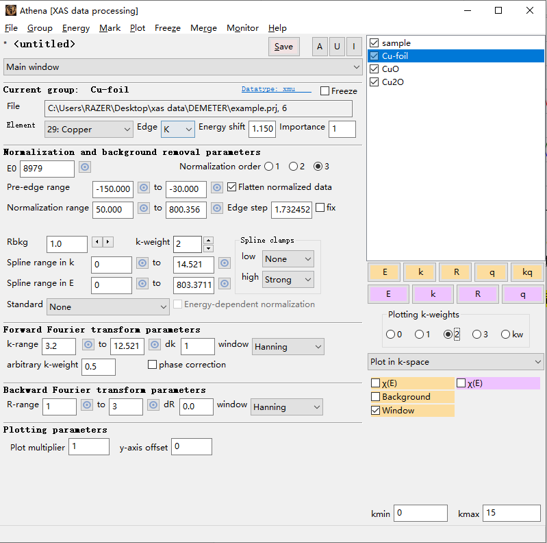 XAS数据处理Cu foil & CuO & Cu2O & sample流程示例