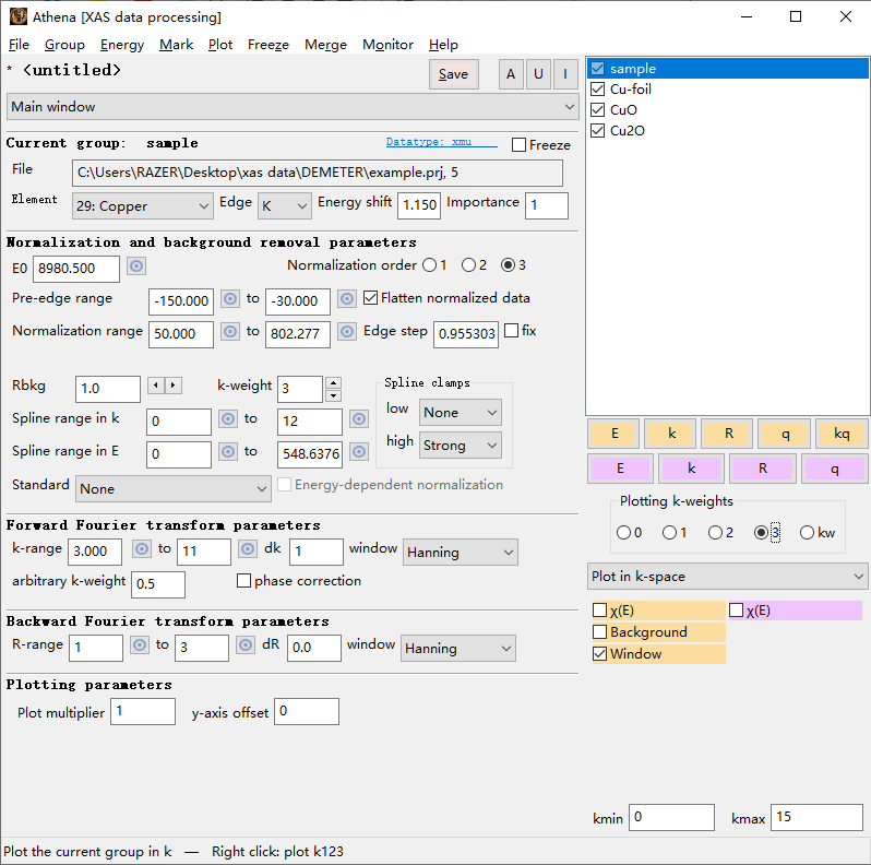 XAS数据处理Cu foil & CuO & Cu2O & sample流程示例