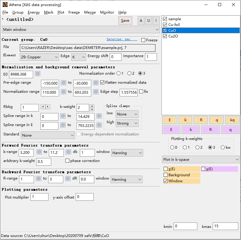 XAS数据处理Cu foil & CuO & Cu2O & sample流程示例