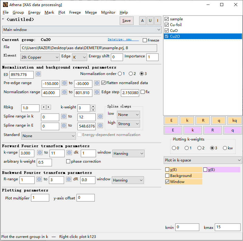 XAS数据处理Cu foil & CuO & Cu2O & sample流程示例