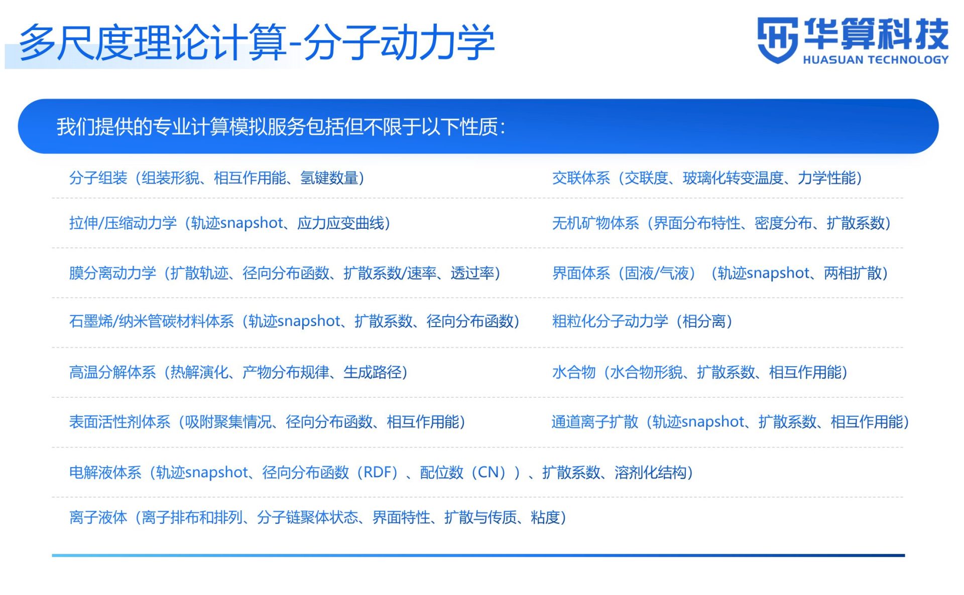 华算科技：多尺度理论计算分子动力学解决方案