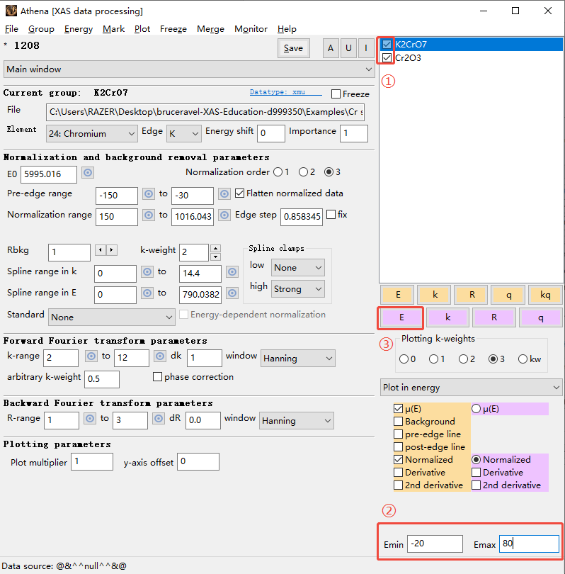 XAS数据处理Cr2O3&K2Cr2O7流程示例-Athena（同步辐射XAS数据处理入门指南）